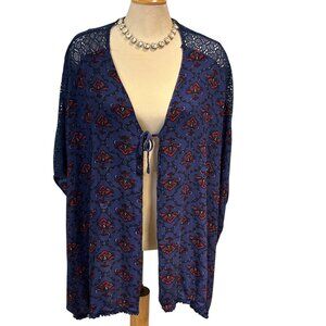 LA VIE EN ROSE Bathing Suit Coverup Blue Red Paisley Size S - M Tie Up Rayon